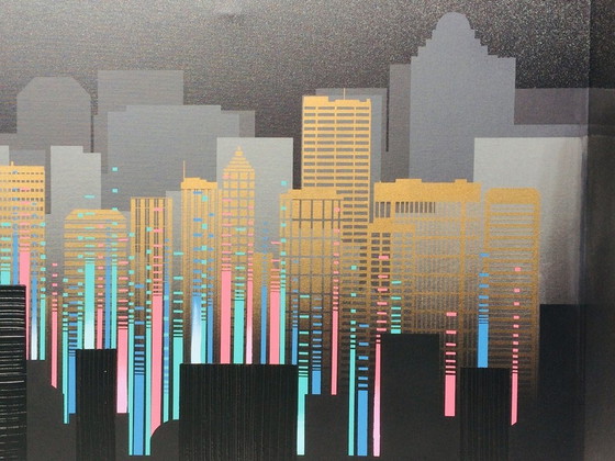 Image 1 of Large Painting (152 X 102): Skyscrappers By Franco (Usa) 80S