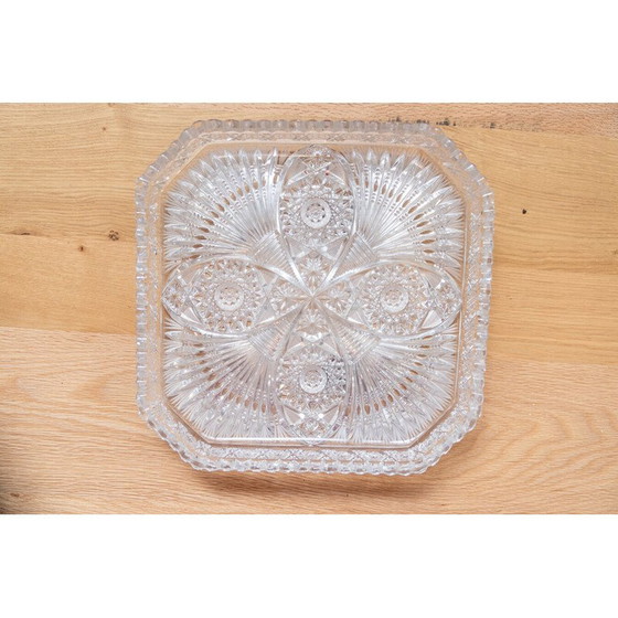 Image 1 of Vintage vierkant handgesneden Boheems kristallen dienblad
