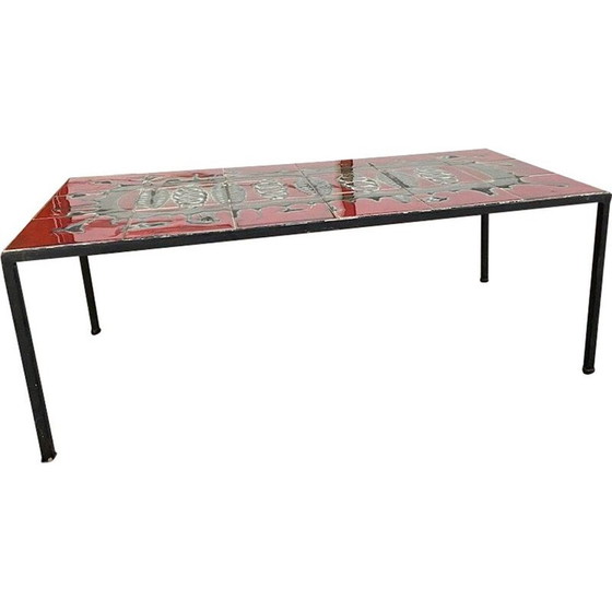 Image 1 of Vintage keramiek en metalen salontafel, 1960