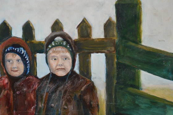 Image 1 of Olieverf Schilderij ,  Geschilderd Op  Een Houten Paneel 