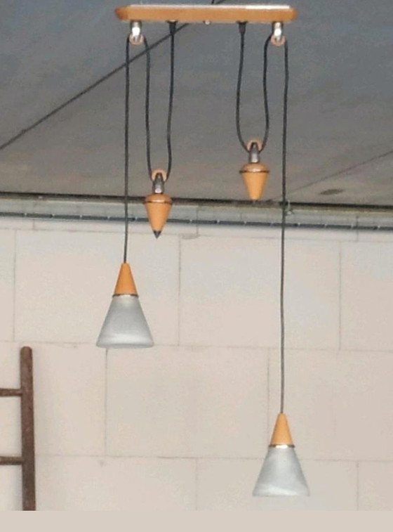 Image 1 of Retro Massive Design Plafondlamp Met Contragewichten