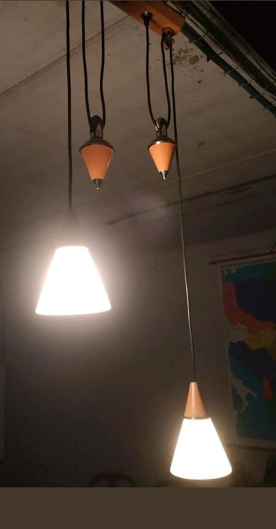 Image 1 of Retro Massive Design Plafondlamp Met Contragewichten