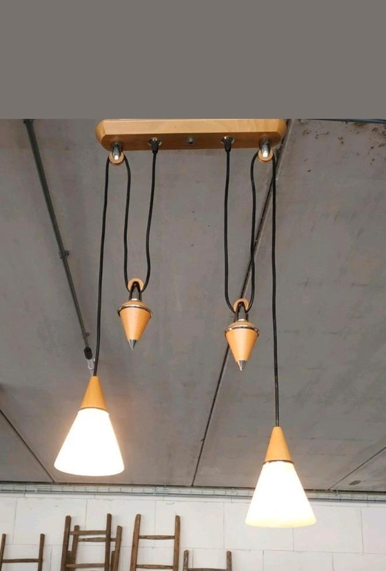 Image 1 of Retro Massive Design Plafondlamp Met Contragewichten