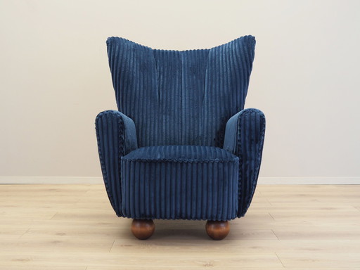 Marineblauwe fauteuil, Scandinavisch ontwerp, Productie: Denemarken