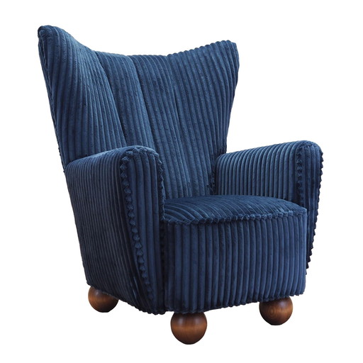 Marineblauwe fauteuil, Scandinavisch ontwerp, Productie: Denemarken