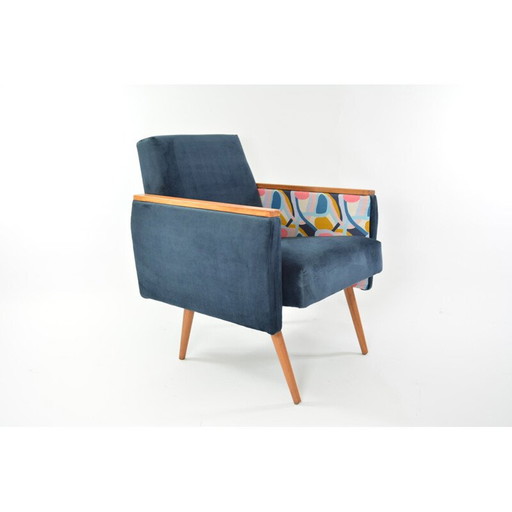 Vintage vierkante fauteuil Matisse blauw 1960