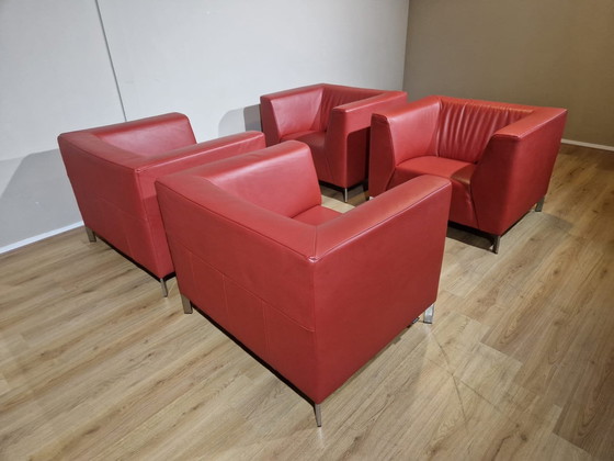 Image 1 of 2X Montel Parker Fauteuils - Rood - Leder - Design -Topstaat