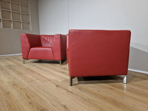 2X Montel Parker Fauteuils - Rood - Leder - Design -Topstaat