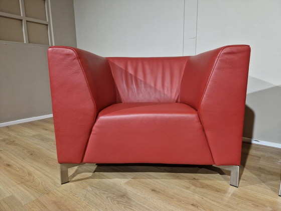 Image 1 of 2X Montel Parker Fauteuils - Rood - Leder - Design -Topstaat