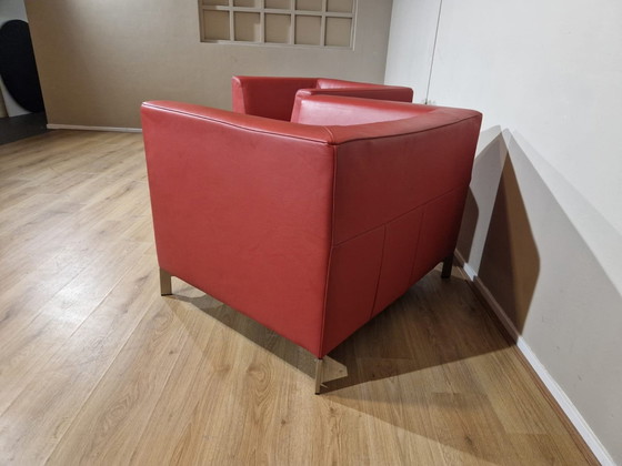 Image 1 of 2X Montel Parker Fauteuils - Rood - Leder - Design -Topstaat