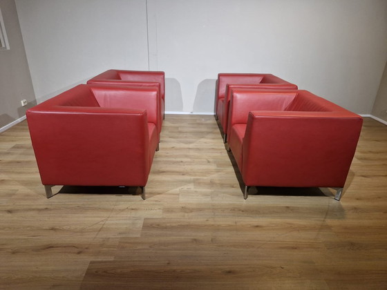 Image 1 of 2X Montel Parker Fauteuils - Rood - Leder - Design -Topstaat