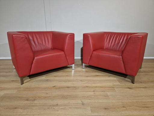 2X Montel Parker Fauteuils - Rood - Leder - Design -Topstaat