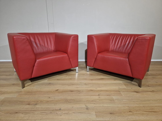 Image 1 of 2X Montel Parker Fauteuils - Rood - Leder - Design -Topstaat