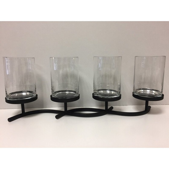 Image 1 of Vintage kandelaar van gezwart metaal en glas met 4 lampjes