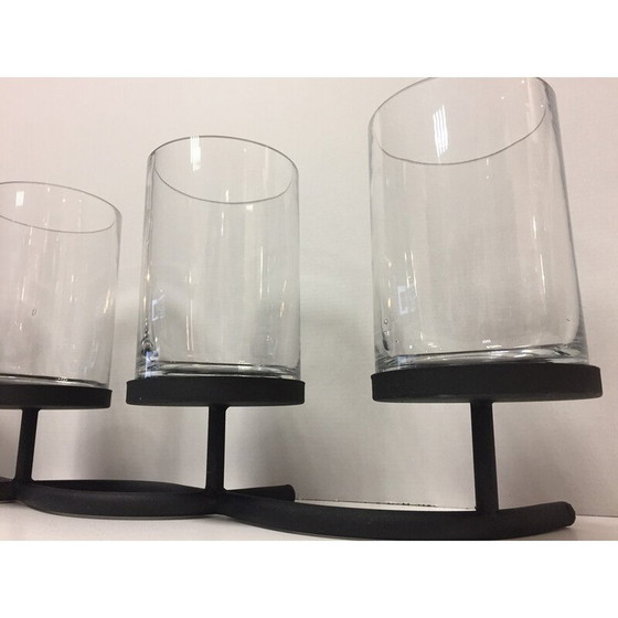 Image 1 of Vintage kandelaar van gezwart metaal en glas met 4 lampjes