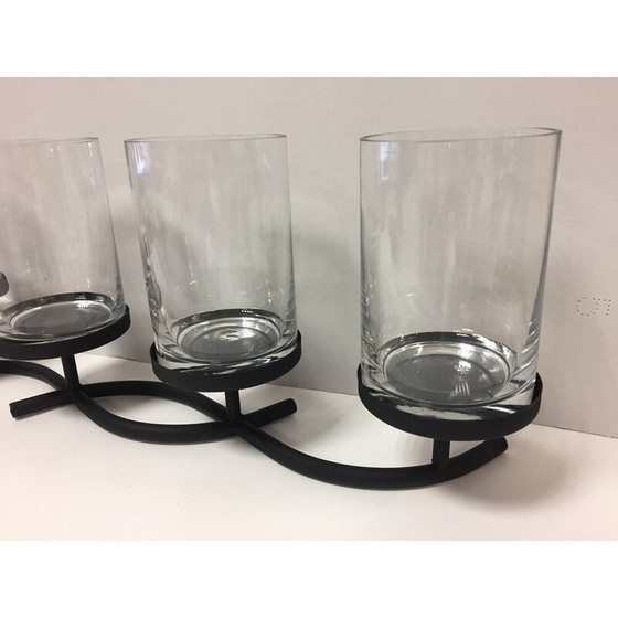 Image 1 of Vintage kandelaar van gezwart metaal en glas met 4 lampjes