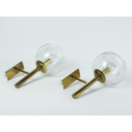 Image 1 of Paar vintage wandlampen van messing en glas voor Hillebrand Leuchten, Duitsland 1960