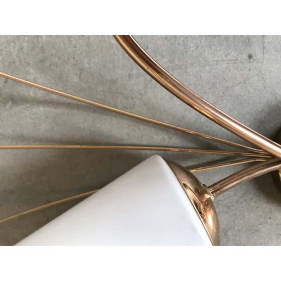 Image 1 of Paar vintage messing wandlampen met opaline bollen, 1950