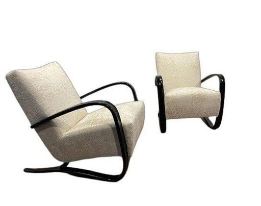 Set van 2 Jindrich halabala H269 Loungestoelen wit bouclÃ©