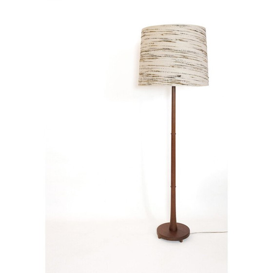 Image 1 of Vintage teakhouten vloerlamp met wollen kap, Denemarken 1960-1970