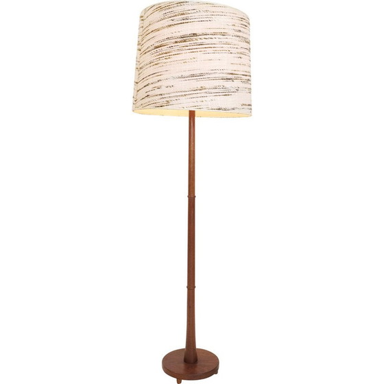 Image 1 of Vintage teakhouten vloerlamp met wollen kap, Denemarken 1960-1970