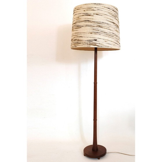 Image 1 of Vintage teakhouten vloerlamp met wollen kap, Denemarken 1960-1970