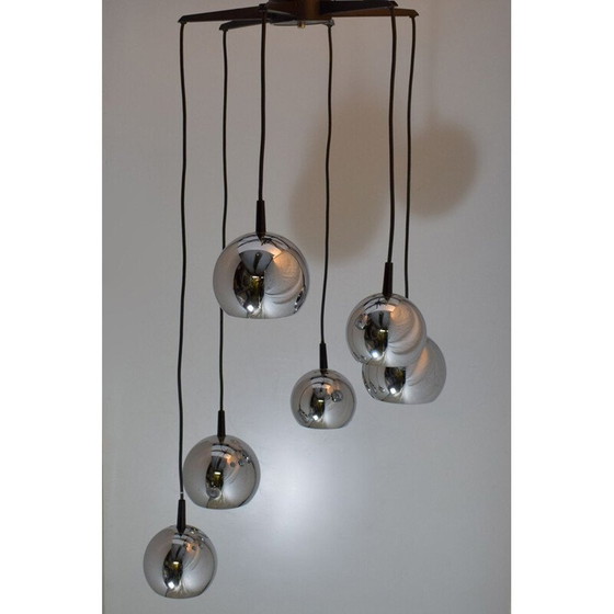 Image 1 of Vintage kroonluchter met 6 chromen watervallen, 1970