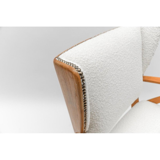 Image 1 of Vintage wingback fauteuil in witte Boucle stof en hout, Italië 1950