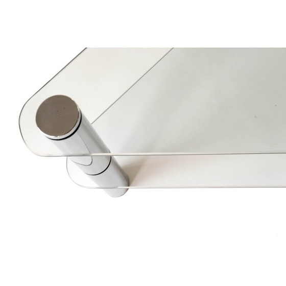 Image 1 of Italiaanse vintage driehoekige salontafel van glas en chroom, jaren 1970