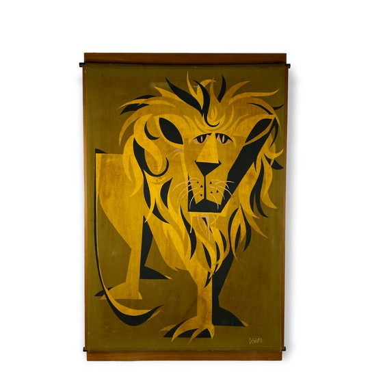 Image 1 of Mid Century wandpaneel Lion, Italië 1960