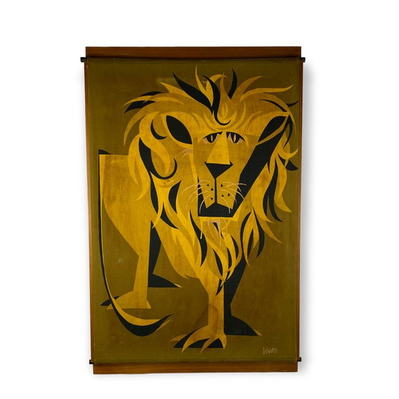 Image 1 of Mid Century wandpaneel Lion, Italië 1960