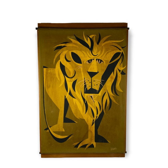 Image 1 of Mid Century wandpaneel Lion, Italië 1960