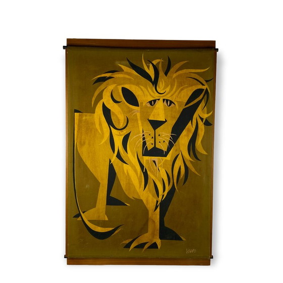 Image 1 of Mid Century wandpaneel Lion, Italië 1960