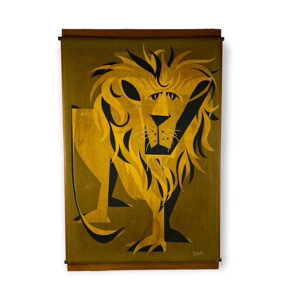 Image 1 of Mid Century wandpaneel Lion, Italië 1960