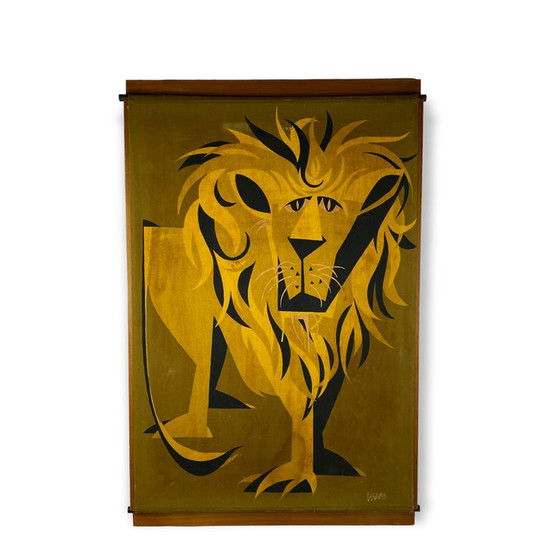 Image 1 of Mid Century wandpaneel Lion, Italië 1960