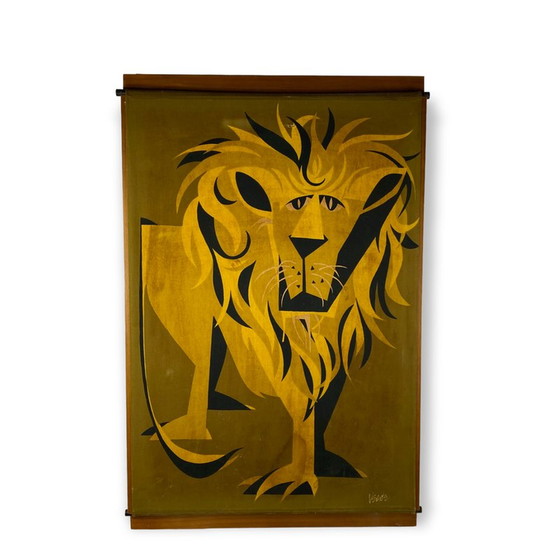 Image 1 of Mid Century wandpaneel Lion, Italië 1960