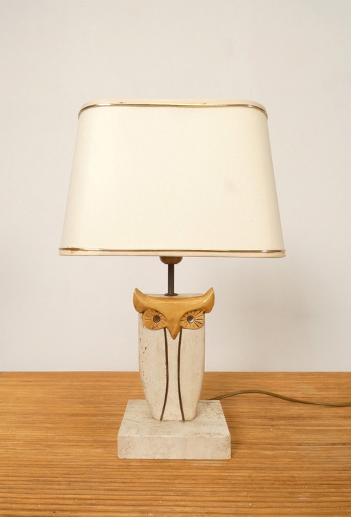  Travertin "Owl" Table Lamp