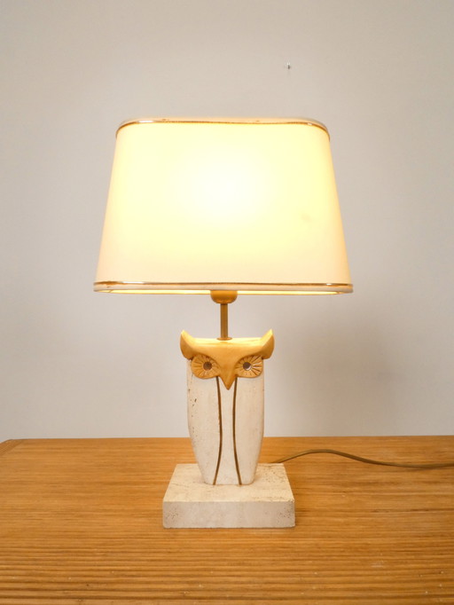  Travertin "Owl" Table Lamp