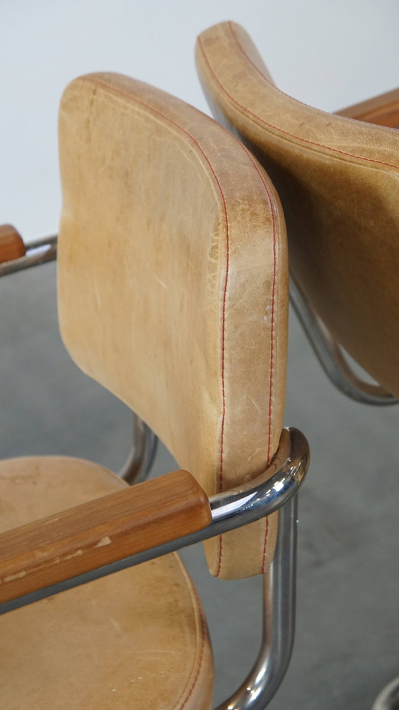 Image 1 of 6 X Vintage Leren Thonet Design Eetkamerstoel Model S64