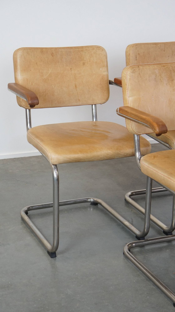 Image 1 of 6 X Vintage Leren Thonet Design Eetkamerstoel Model S64