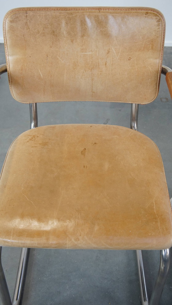 Image 1 of 6 X Vintage Leren Thonet Design Eetkamerstoel Model S64