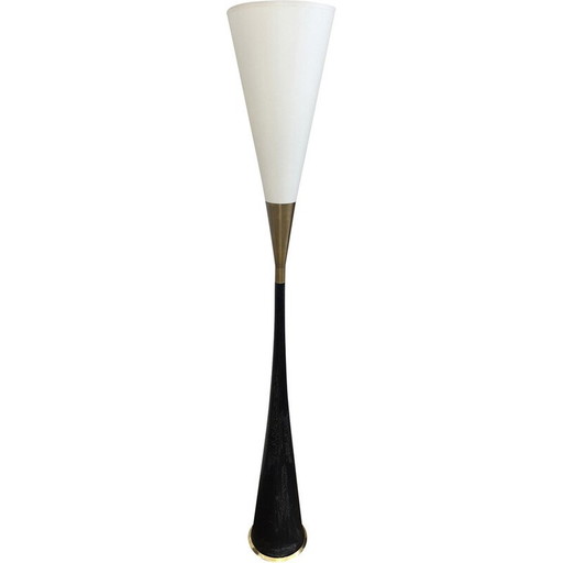 Vintage "Diabolo" vloerlamp van hout en messing, 1960