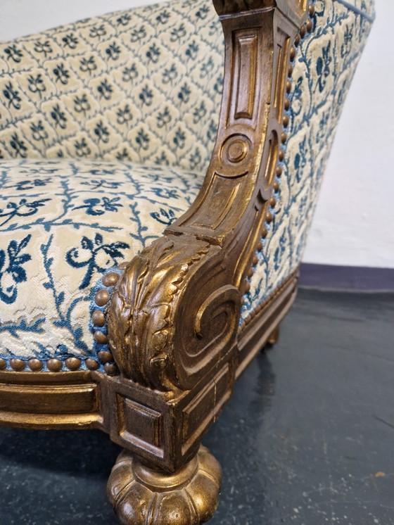 Image 1 of Antieke Art Nouveau fauteuil met stucdecoratie op wielen