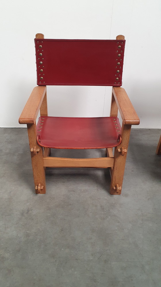 Image 1 of brutalistische vintage massief eiken stoel arts & crafts