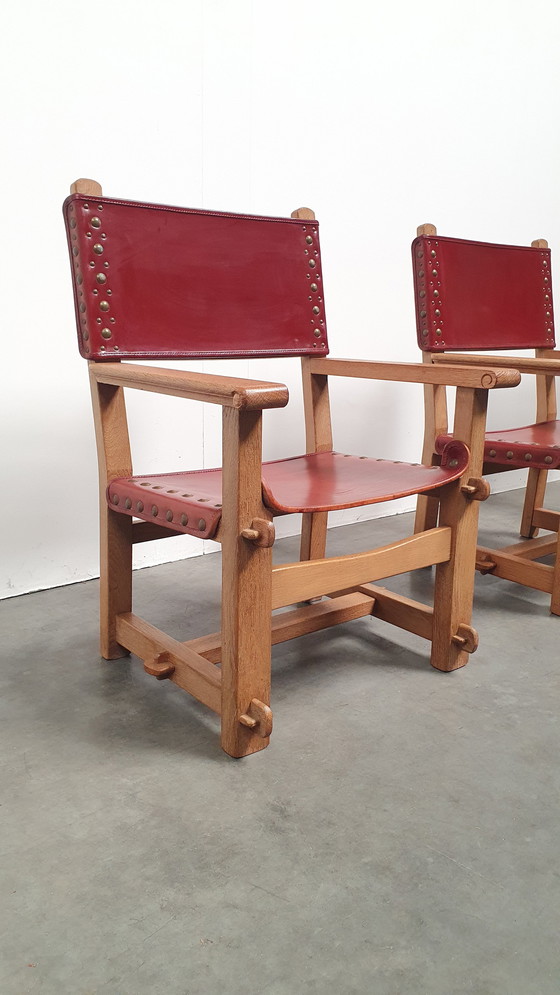 Image 1 of brutalistische vintage massief eiken stoel arts & crafts