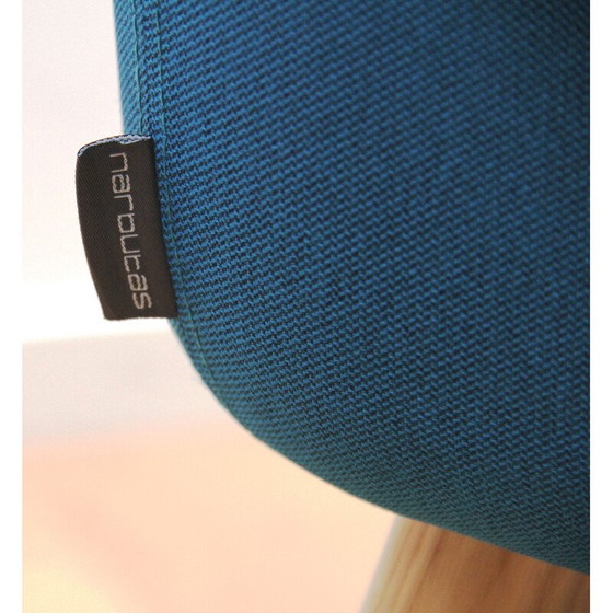 Image 1 of Vintage Tula fauteuil in licht hout en blauwe stof voor Narbutas