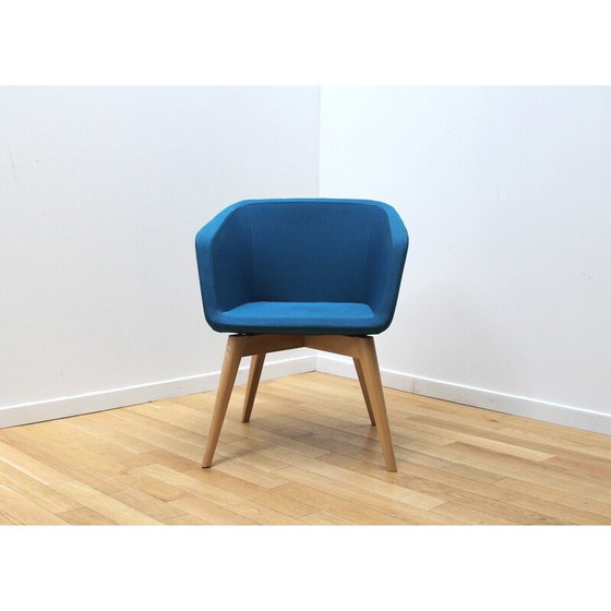 Image 1 of Vintage Tula fauteuil in licht hout en blauwe stof voor Narbutas