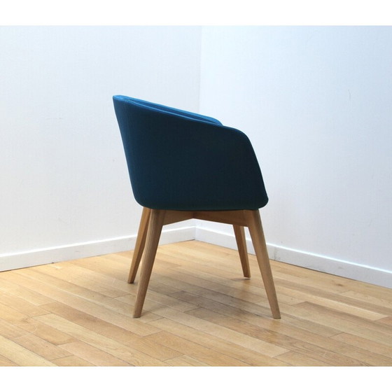 Image 1 of Vintage Tula fauteuil in licht hout en blauwe stof voor Narbutas