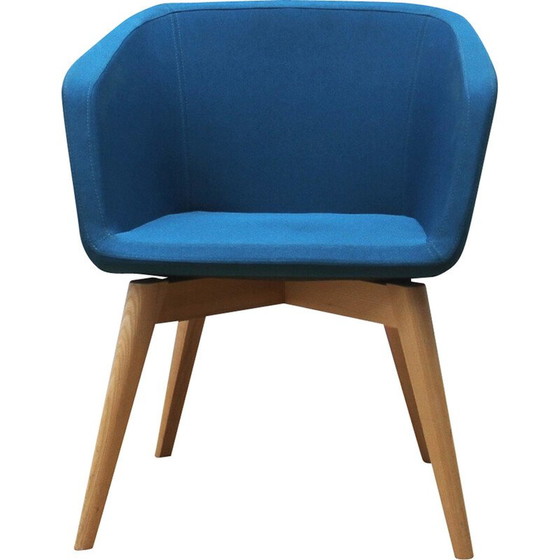 Image 1 of Vintage Tula fauteuil in licht hout en blauwe stof voor Narbutas
