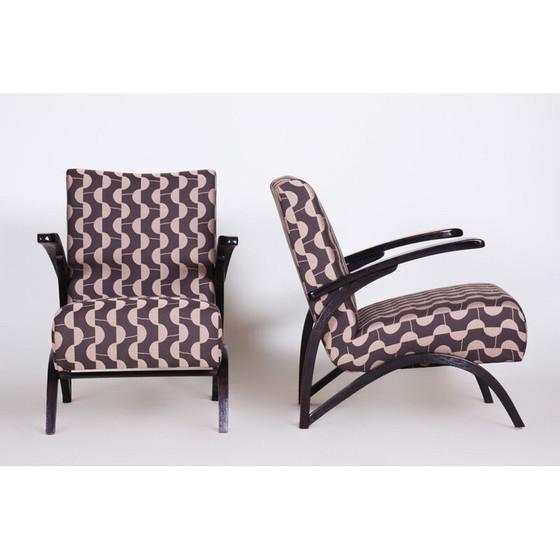 Image 1 of Paar vintage fauteuils in backhausen stof van Jindrich Halabala voor Up Zavody, Tsjecho-Slowakije 1930